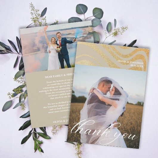 エレガントモダン金ゴールド結婚サンキューカード 招待状