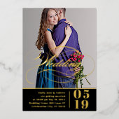 エレガントモダン金ゴールド結婚写真 箔招待状 (正面)