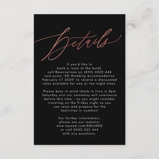 エレガントモダン金ゴールド結婚詳細 出欠カード (正面)