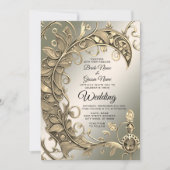 エレガントモダン金ゴールド結婚飾 招待状 (正面)