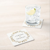 エレガントモダン金ゴールド葉リース婚約パーティ スクエアペーパーコースター (インサイチュ)