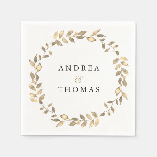 エレガントモダン金ゴールド葉リース婚約パーティ スタンダードカクテルナプキン (正面)