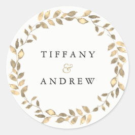 エレガントモダン金ゴールド葉リース婚約パーティ ラウンドシール