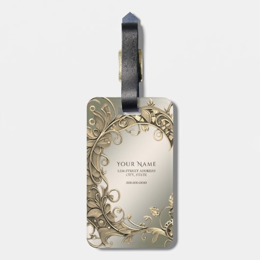 エレガントモダン金ゴールド装飾荷札 ラゲッジタグ (裏面縦)