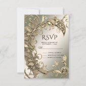 エレガントモダン金ゴールド装飾RSVPカード 出欠カード (正面)