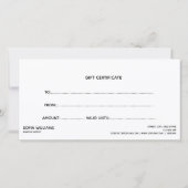 エレガントモダン金ゴールド証明書ギフトカード (裏面)