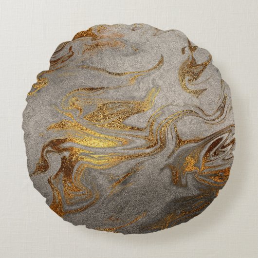 エレガントモダン金ゴールド銀大理石 ラウンドクッション (正面)