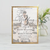 エレガントモダン金ゴールド額付きカップル写真結婚 招待状 (スタンド正面)