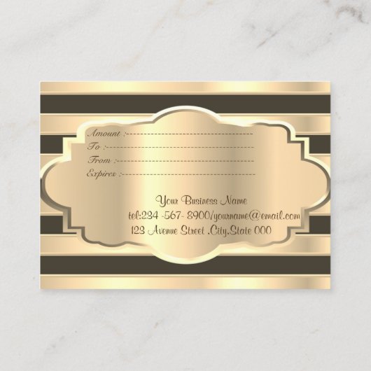 エレガントモダン金ゴールド黒ストライプ金ゴールド・フレーム 割引カード (裏面)