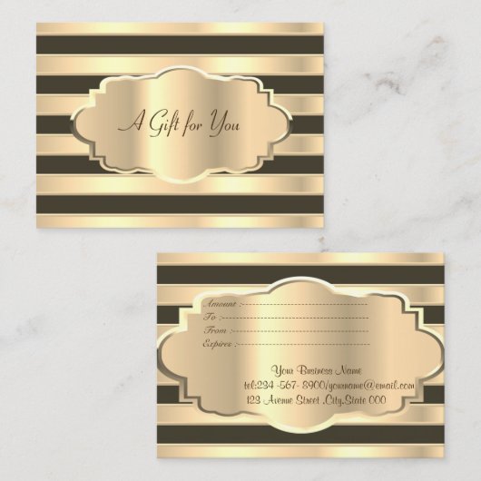 エレガントモダン金ゴールド黒ストライプ金ゴールド・フレーム 割引カード (正面/裏面)