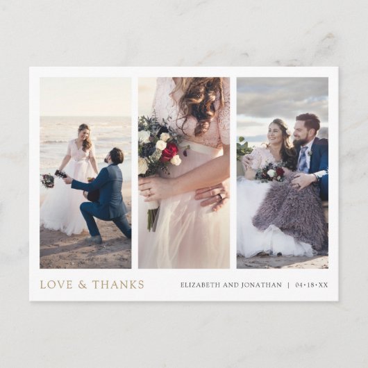 エレガントモダン金ゴールド3結婚枚ありがとう ポストカード (正面)