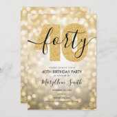 エレガントモダン金ゴールド40歳の誕生日パーティー 招待状 (正面/裏面)