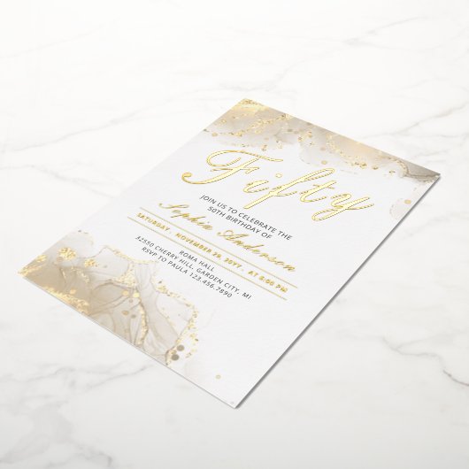 エレガントモダン金ゴールド50誕生日 箔招待状 (回転した状態)