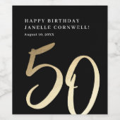 エレガントモダン金ゴールド50th誕生日パーティー ワインラベル (シングルラベル)