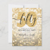 エレガントモダン金ゴールド50th誕生日パーティー 招待状 (正面)