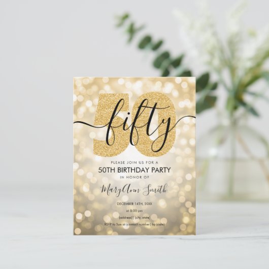 エレガントモダン金ゴールド50th誕生日パーティー 招待状 (スタンド正面)