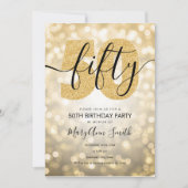 エレガントモダン金ゴールド50th誕生日パーティー 招待状 (正面)