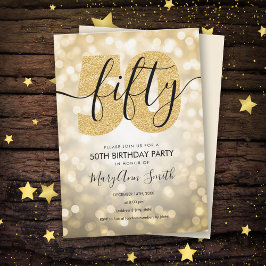 エレガントモダン金ゴールド50th誕生日パーティー 招待状