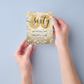 エレガントモダン金ゴールド60thバースデーパーティー招待状 チラシ (手)