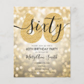 エレガントモダン金ゴールド60thバースデーパーティー招待状 チラシ (正面)