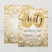エレガントモダン金ゴールド60th誕生日パーティー 招待状 (正面/裏面)