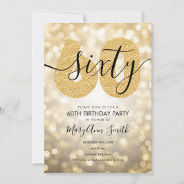 エレガントモダン金ゴールド60th誕生日パーティー 招待状