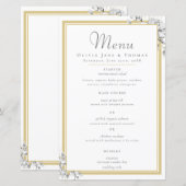 エレガントモダン金ゴールド・フレームのフローラ結婚のメニュー (正面/裏面)