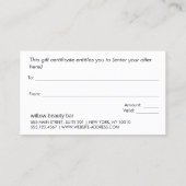 エレガントモダン金ゴールド、ブラックピンクギフト証明書 割引カード (裏面)