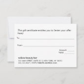 エレガントモダン金ゴールド、ブラックピンクギフト証明書T サンキューカード (裏面)