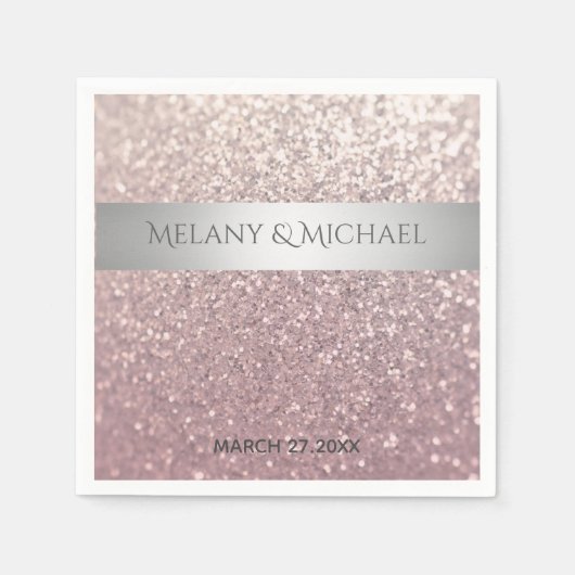 エレガントモダン銀色ストライプ スタンダードカクテルナプキン (正面)