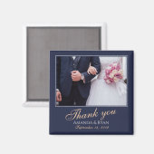 エレガントモダン青い写真ありがとうござ結婚う マグネット (正面/裏面)