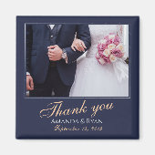 エレガントモダン青い写真ありがとうござ結婚う マグネット (正面)