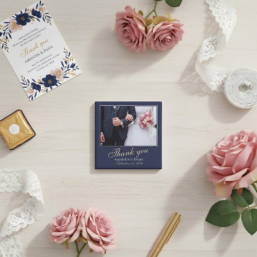 エレガントモダン青い写真ありがとうござ結婚う マグネット