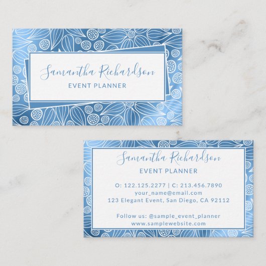 エレガントモダン青ガーリー 名刺 (正面/裏面)