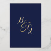 エレガントモダン青結婚の実在金ゴールド 箔招待状 (裏面)