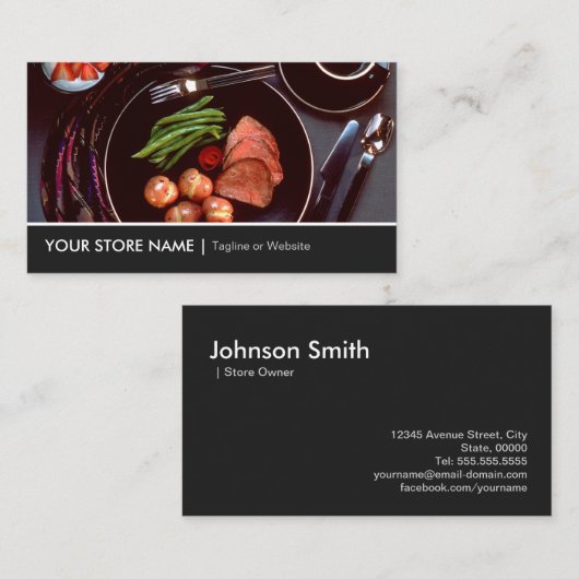 エレガントモダン食ビーフステーキ食器テーマ 名刺 (正面/裏面)