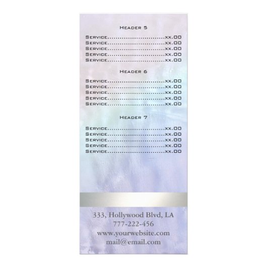 エレガントモダン高級真珠ホログラフィックメニューカード ラックカード (裏面)