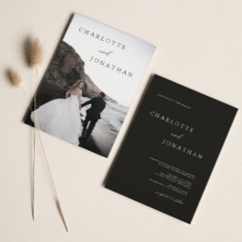 エレガントモダン黒い写真クラシック結婚の 招待状