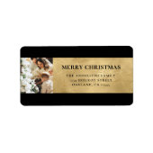 エレガントモダン黒とフェイク金ゴールドのクリスマスフォト ラベル (正面)