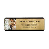エレガントモダン黒とフェイク金ゴールドのクリスマスフォト ラベル (正面)
