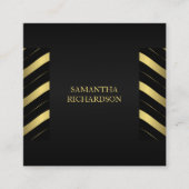 エレガントモダン黒と金ゴールドの幾何ストライプ的 スクエア名刺 (正面)
