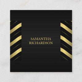 エレガントモダン黒と金ゴールドの幾何ストライプ的 スクエア名刺