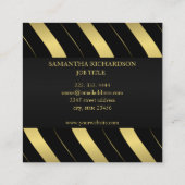 エレガントモダン黒と金ゴールドの幾何ストライプ的 スクエア名刺 (裏面)