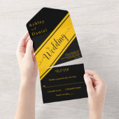 エレガントモダン黒と金ゴールドファンシーシック結婚ズ オールインワン招待状 (貼ってはがせる)