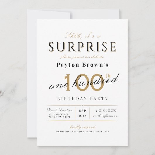 エレガントモダン100歳の誕生日 招待状 (正面)