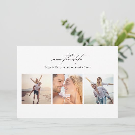 エレガントモダン6枚の写真結婚コラージュ セーブザデート (スタンド正面)