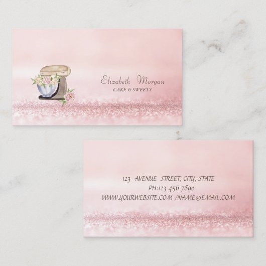 エレガントモダン《写真》ぼけ味水の色ケーキミキサー花 名刺 (正面/裏面)