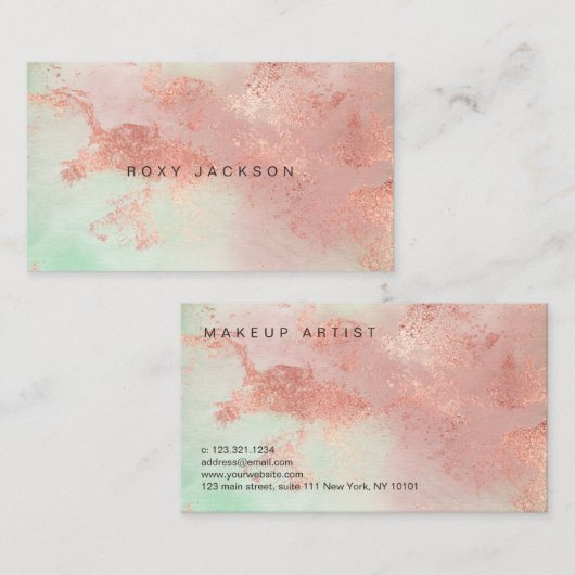 エレガントモダン　水彩ローズゴールド　メイクアップアーティスト 名刺 (正面/裏面)
