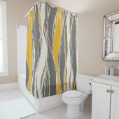 エレガントモダン，波，線，薄い灰色，黄色 シャワーカーテン (インサイチュ)