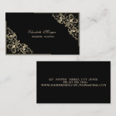 エレガントモダン，黒，金ゴールド枠 名刺 (正面/裏面)